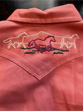 Wrangler Coral Western Horse Embroidered Long-Sleeve Romper 18 months